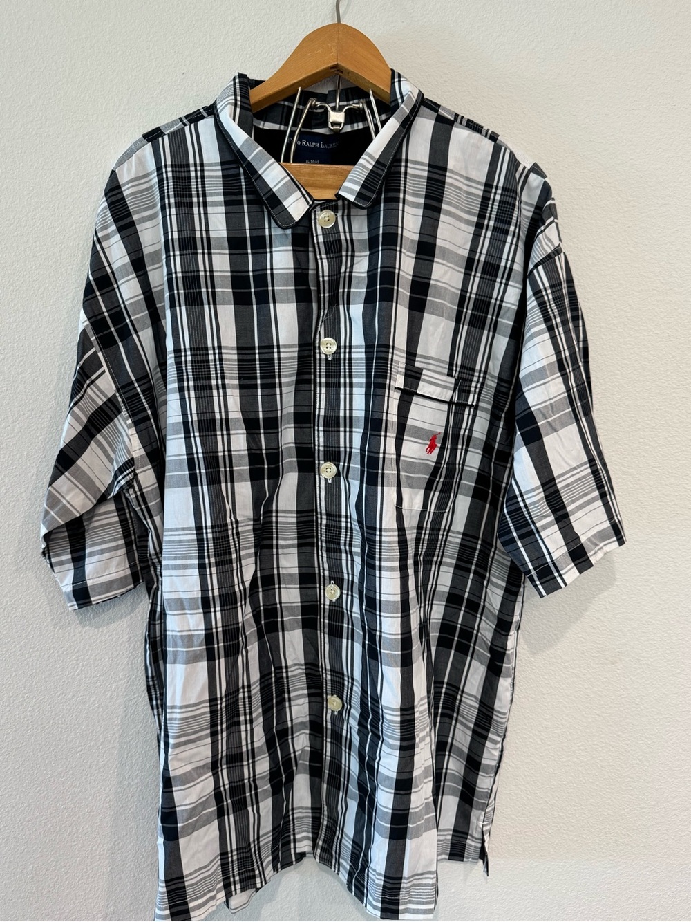 Polo Ralph Lauren Big & Tall XL Plaid Button Down Shirt Black White 100% Cotton